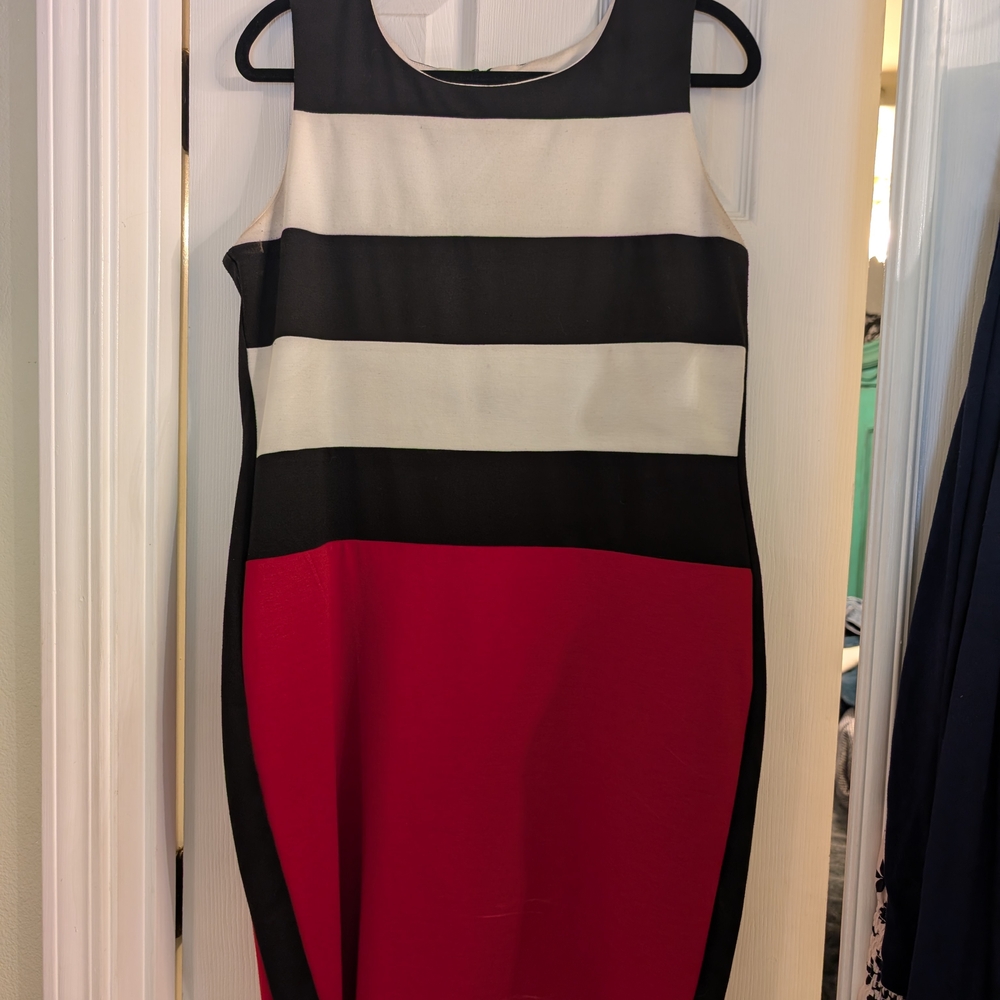 Versona Black, White, and Red Colorblock Midi Dress